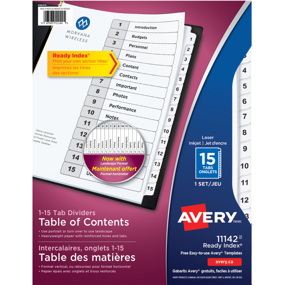 Avery Black and White Ready Index Numbered (1-15) Divider Tabs - Letter Size