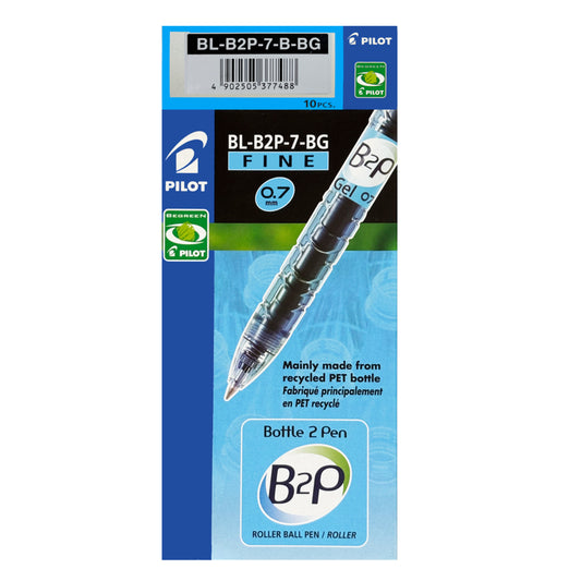 Stylo roller rétractable Pilot BeGreen B2P à encre gel - Pointe fine - 0,7 mm - Noir - Lot de 10