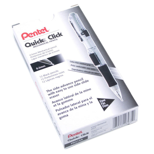 Pentel Quick Click Mechanical Pencils - 0.5mm - Black Barrel - 12 Pack
