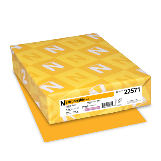 Spicers Astrobrights Text Paper - 8.5" x 11" - 60 lb - Galaxy Gold - FSC - 500/Pack