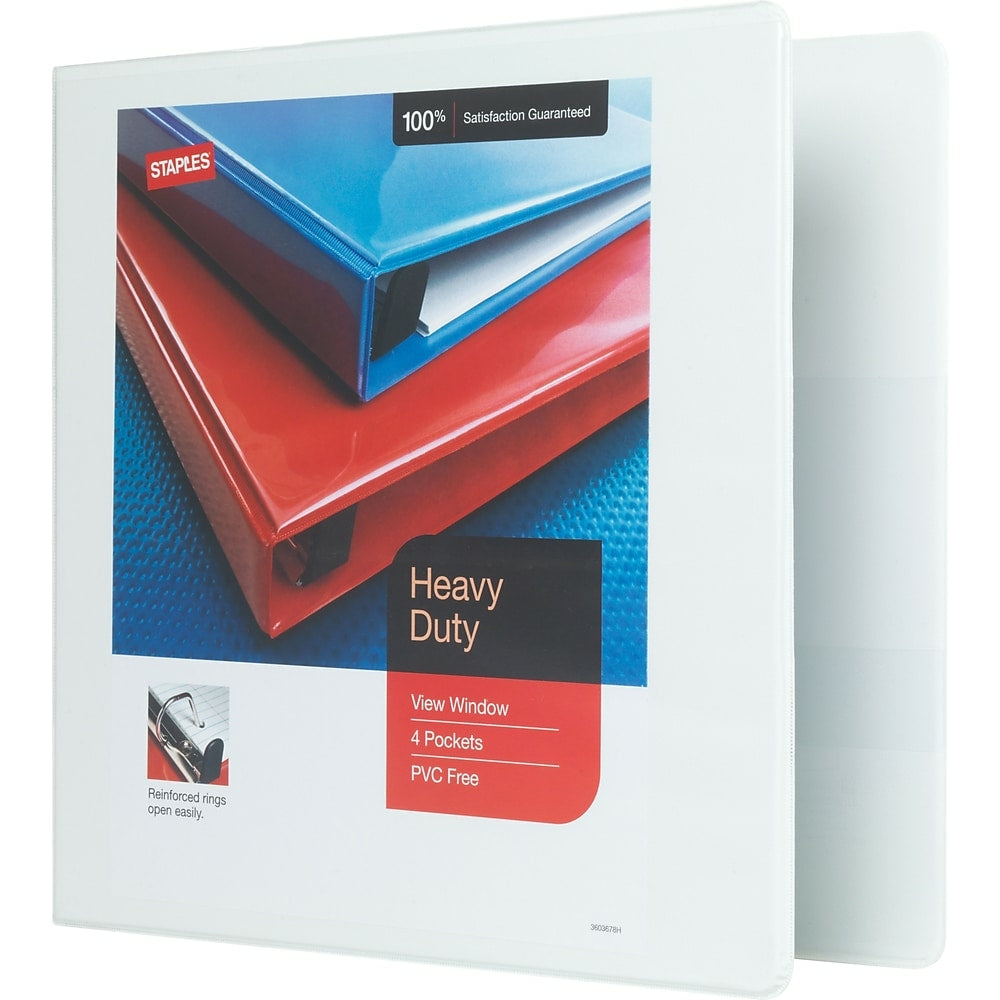 Staples Heavy-Duty View Binder with D-Rings - 3" - White