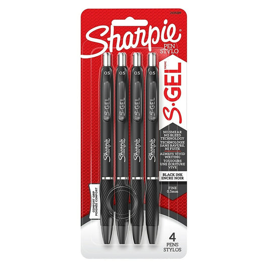 Sharpie S-Gel 0.5mm Gel Pen, Black, 4 Pack