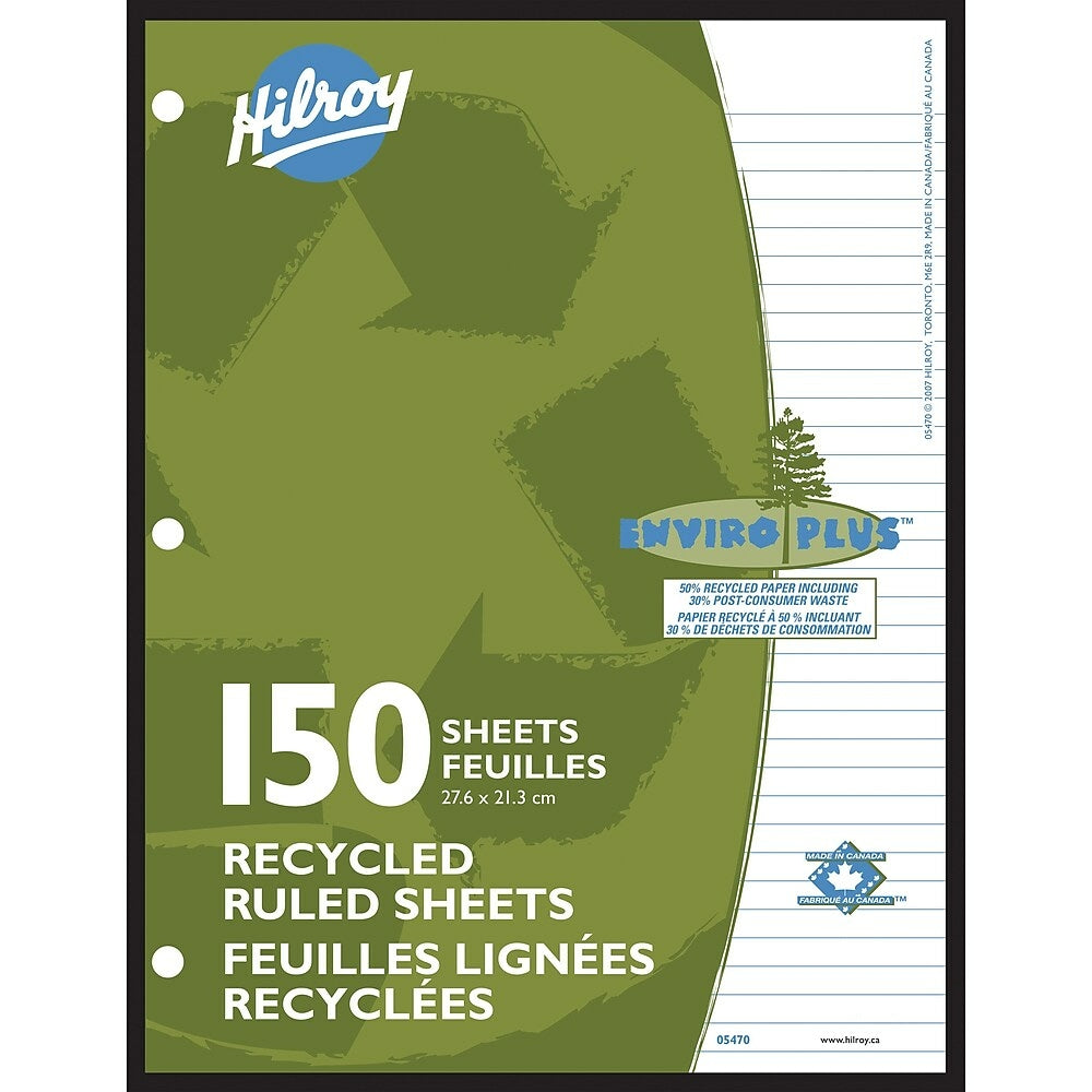 Hilroy Recycled Refill paper, 10-7/8" x 8-3/8", 150 Sheets
