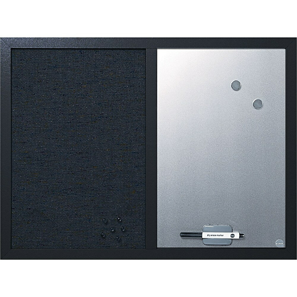MasterVision Combo Silver Dry-Erase & Black Fabric Bulletin Board - 18" x 24" - Black Frame