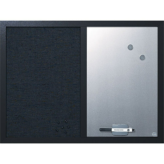 Tableau d'affichage MasterVision Combo argent effaçable à sec et tissu noir - 45,7 x 61 cm - Cadre noir