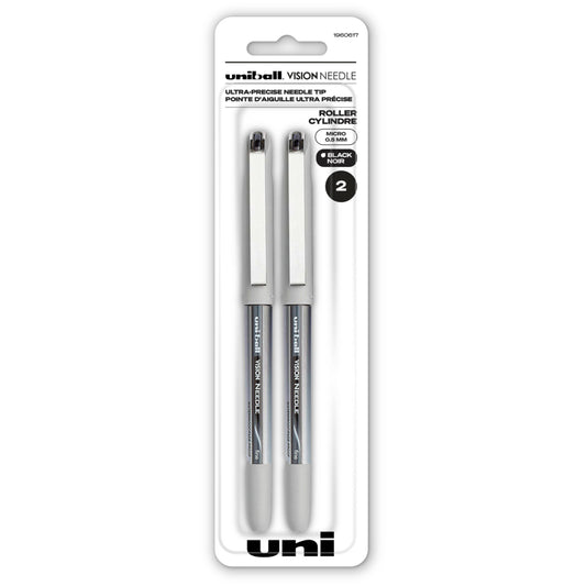 uni-ball Vision Needle Rollerball Pens - Fine Point (0.5mm) - Black Ink - 2 Pack