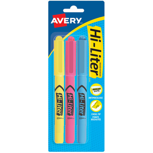 Avery Pen Style Hi-Liter, Assorted, 3 Pack