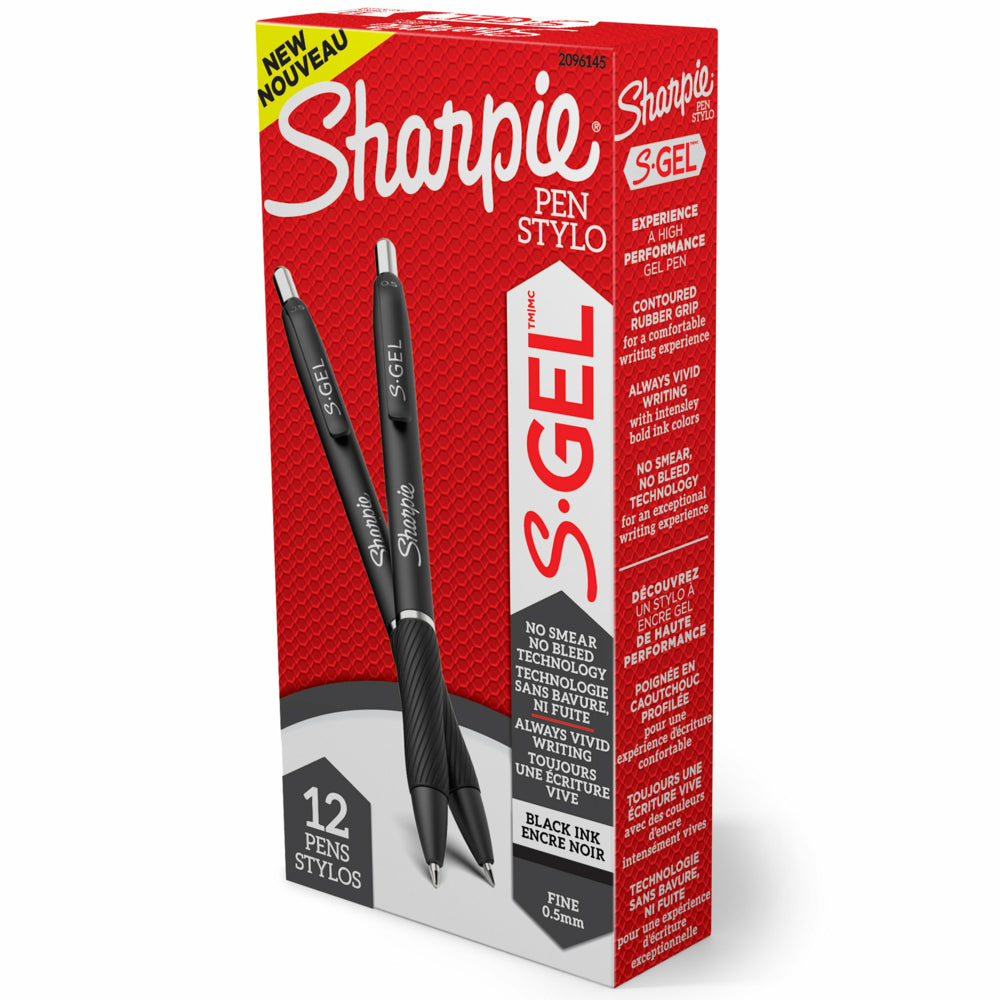 Sharpie S-Gel Gel Pens - Fine Point - 0.5 mm - Black Ink - 12 Pack