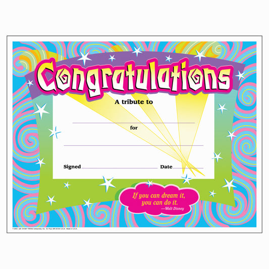 TREND enterprises Colorful Classics Certificates - 8.5" x 11" - Congratulations/Swirls - 30 pack - English