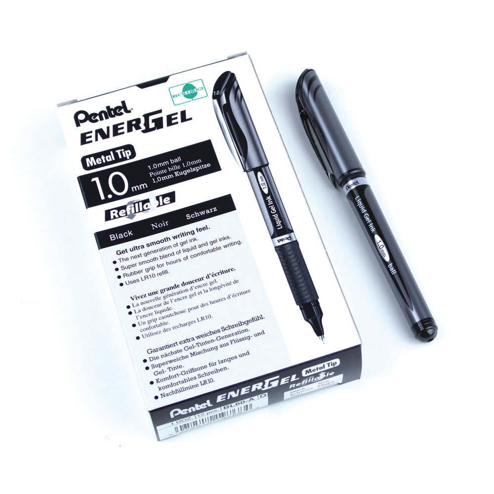 Stylo à encre gel liquide Pentel EnerGel Elite - 1,0 mm - Noir - Lot de 12