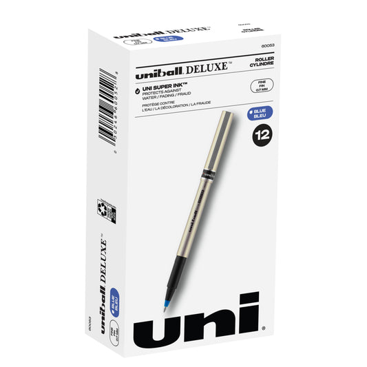 uni-ball Deluxe Rollerball Pens - Fine Point (0.7mm) - Blue - 12 Pack