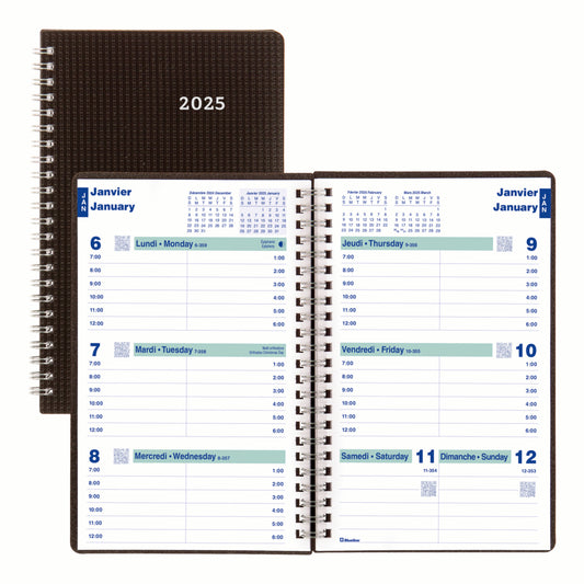 Blueline 2025 DuraFlex Weekly Planner - 8" x 5" - Black - Bilingual