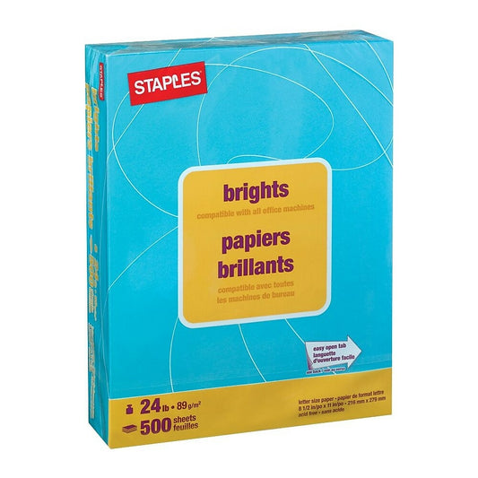 Papier photocopie couleur Staples Brights - Lettre - 8-1/2" x 11" - Bleu - 500 feuilles
