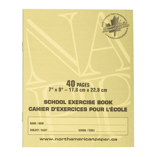 Cahiers d'exercices North American Paper Inc. - 7" x 9" - Lignés avec marges - 40 pages - Paquet de 25