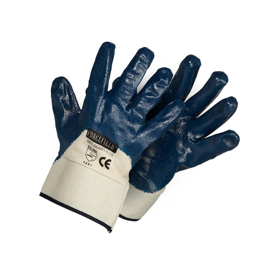 Forcefield Nitrile Palm-Coated Work Gloves with Cotton Liner and Safety Cuff - One Size - Blue - 2 Pack