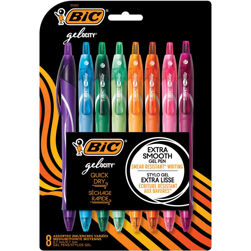 BIC Gelocity Quick Dry Fashion Gel Pen - 0.7 mm - Assorted Colours - 8 Pack