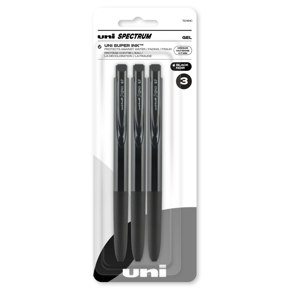 Stylos gel rétractables Uni-Ball Spectrum - Pointe moyenne (0,7 mm) - Encre noire - Lot de 3