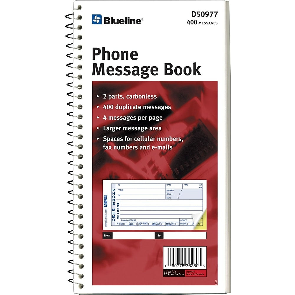 Blueline Telephone Message Book, 5-11/16" x 11", 400 Messages, English