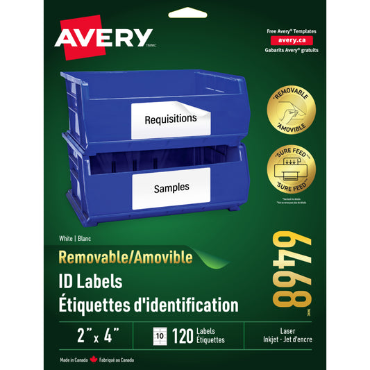 Avery White Laser/Inkjet Removable Multipurpose Labels, 2" x 4", 120 Pack (06468)