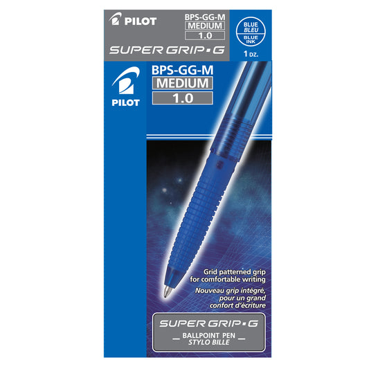 Stylo à bille Pilot Super Grip G - 1,0 mm - Bleu - Lot de 12