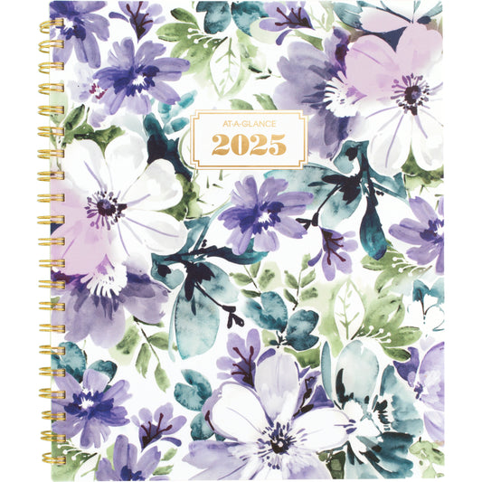 AT-A-GLANCE 2025 BADGE Floral Weekly/Monthly Planner - 11" H x 8-1/2" W - Multicolour - Bilingual