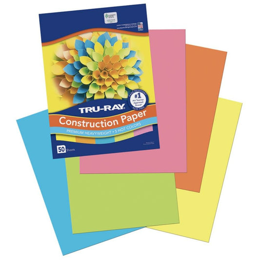 Tru-Ray Construction Paper, 5 Assorted Hot Colors, 22.9cm x 30.5cm, 50 Sheets/pkg.