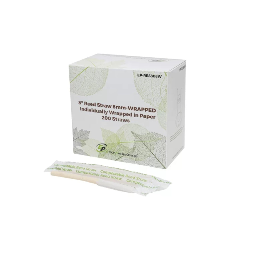 Pailles en roseau Eco-Packaging 8" - 8 mm - Paquet de 1600