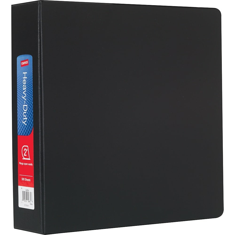 Staples Heavy-Duty Binder with D-Rings - 2" - Black