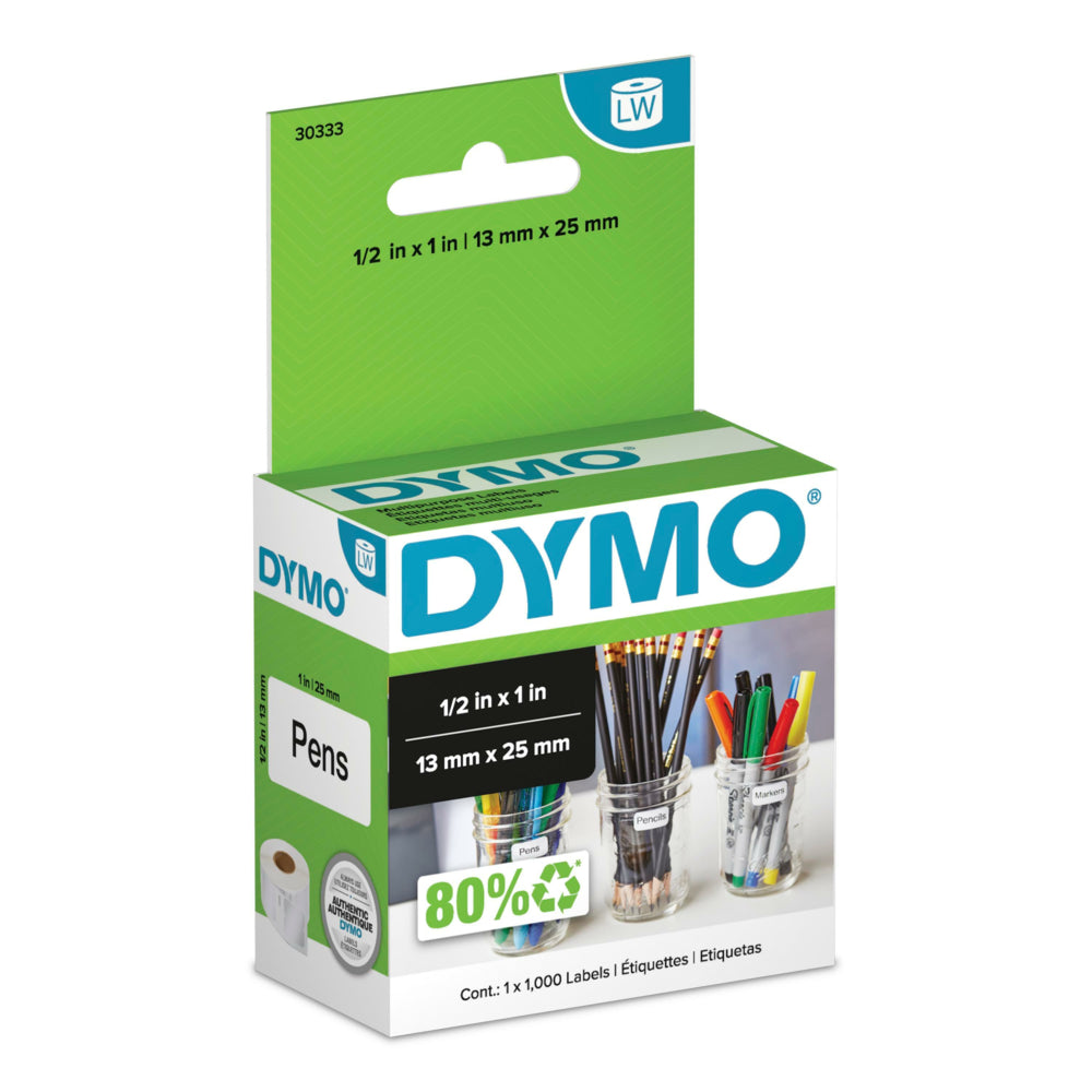 Dymo LW Label Writer Self-Adhesive Extra Small Multi-Purpose Labels, 0.5" x 1", White, 1000 Labels