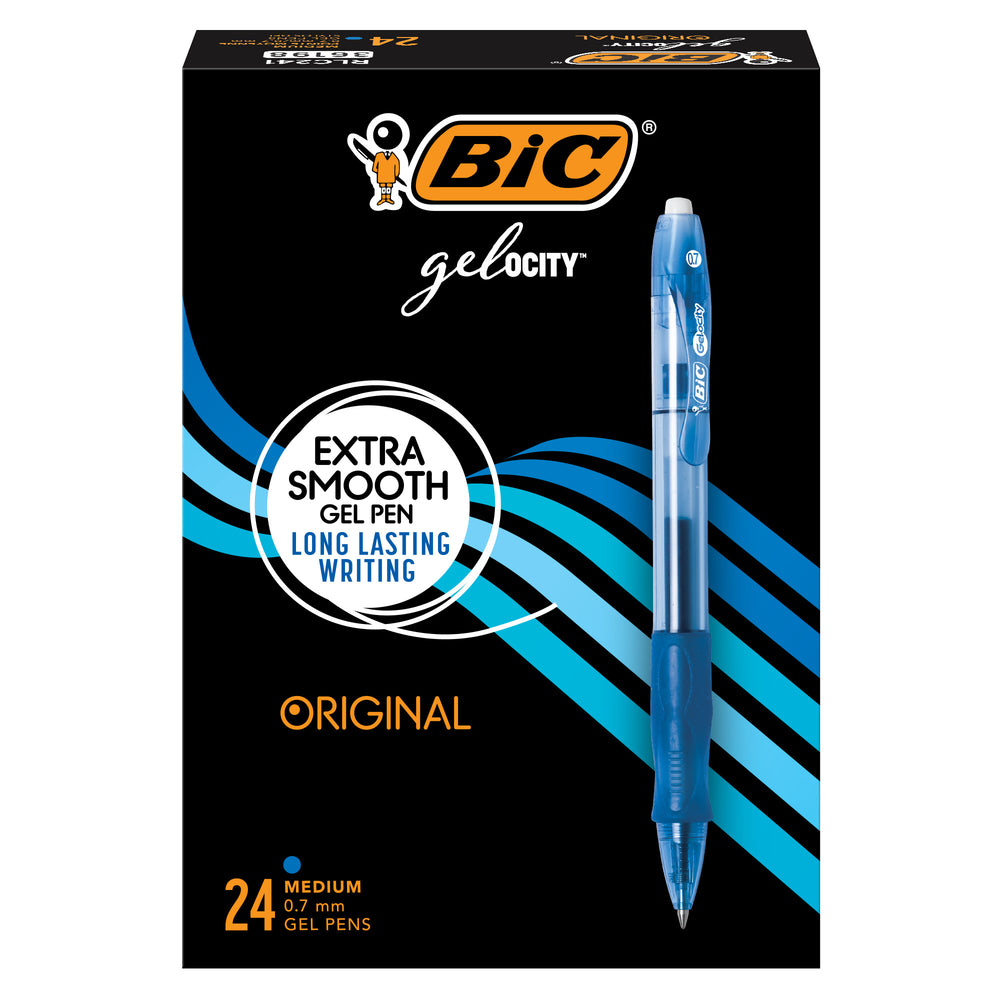 BIC Gelocity Gel Pens - Retractable - 0.7 mm - Blue - 24 Pack
