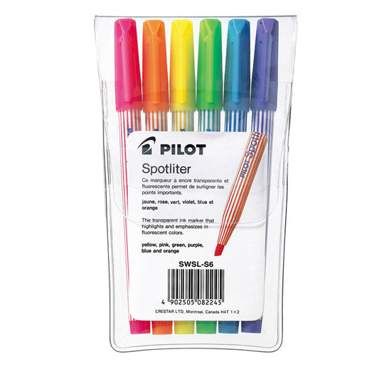 Surligneurs Pilot Spotliter à pointe biseautée, style stylo, couleurs assorties, lot de 6