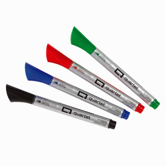 Quartet Premium Glass Board Dry-Erase Markers - Fine Tip - Assorted - 4 Pack