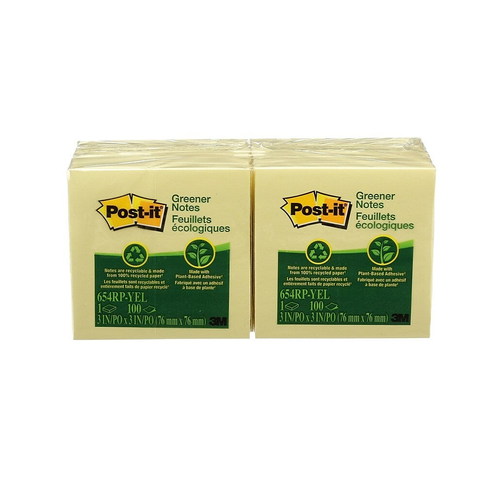 Notes Post-it recyclées jaune canari, 7,6 cm x 7,6 cm, paquet de 12
