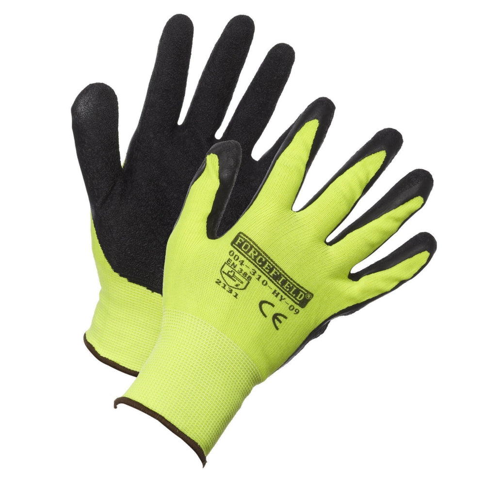Gants Forcefield en nylon haute visibilité avec paumes enduites de latex - Taille XL - Jaune/Noir - Lot de 2