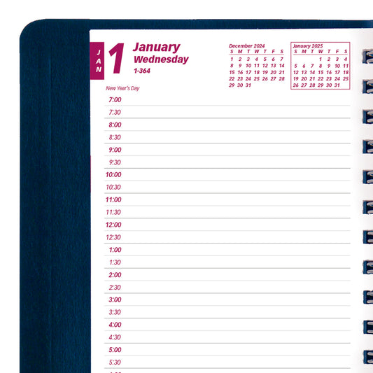 Agenda journalier à double spirale Brownline - 20,3 x 12,7 cm - Bleu - Anglais