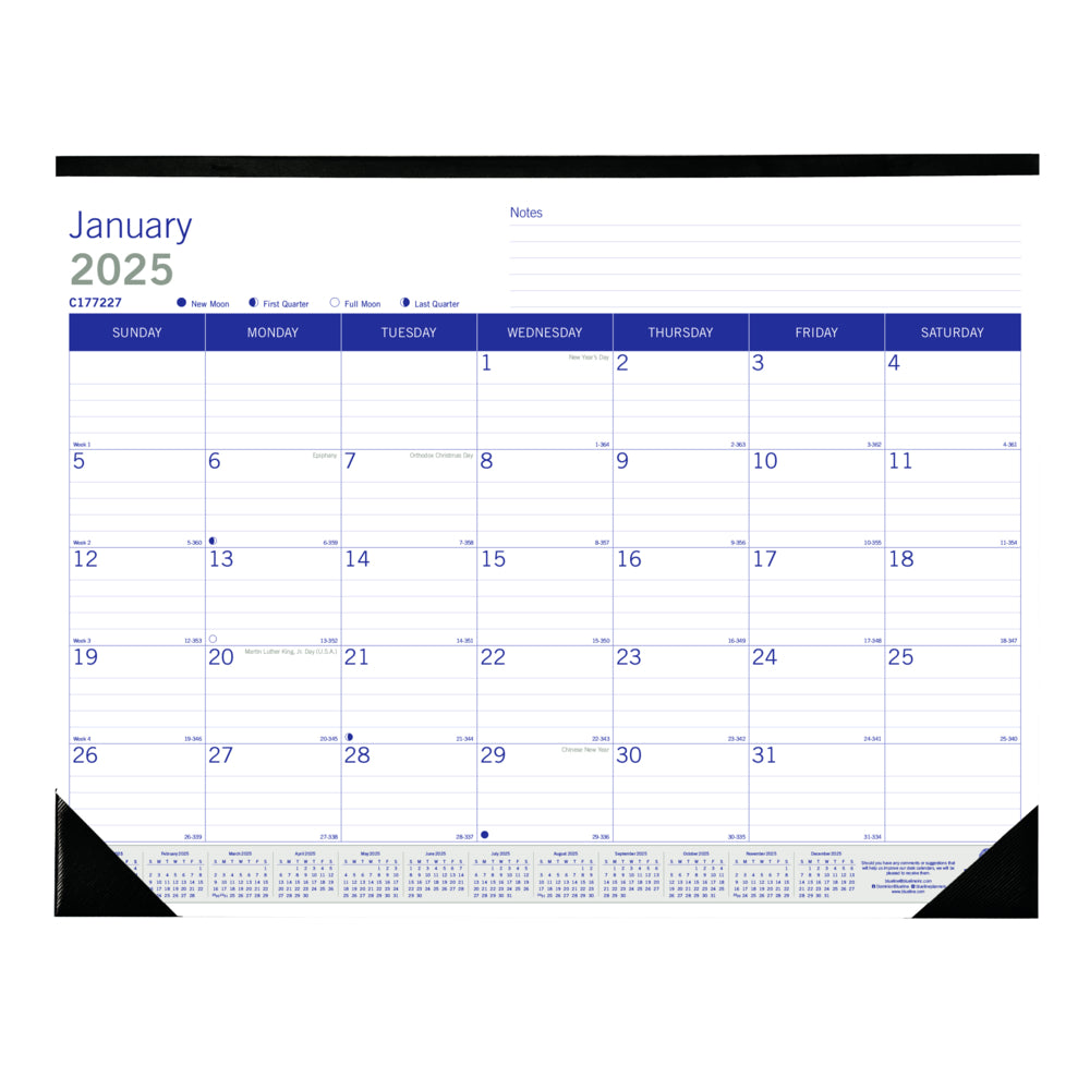 Calendrier mensuel Blueline 2025 DuraGlobe - 55,9 x 43,2 cm - Anglais