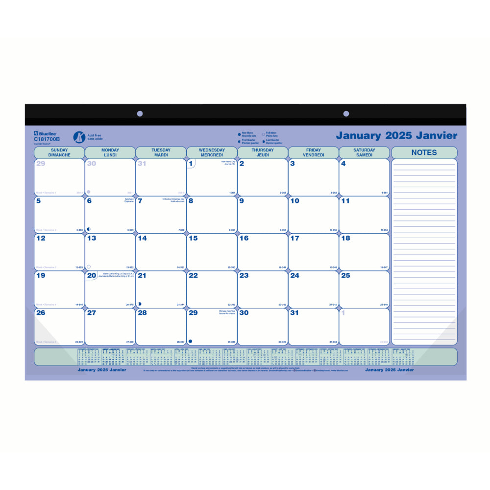 Blueline 2025 Monthly Desk Pad Calendar - 17-3/4" x 10-7/8" - Bilingual