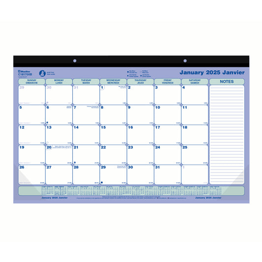 Blueline 2025 Monthly Desk Pad Calendar - 17-3/4" x 10-7/8" - Bilingual