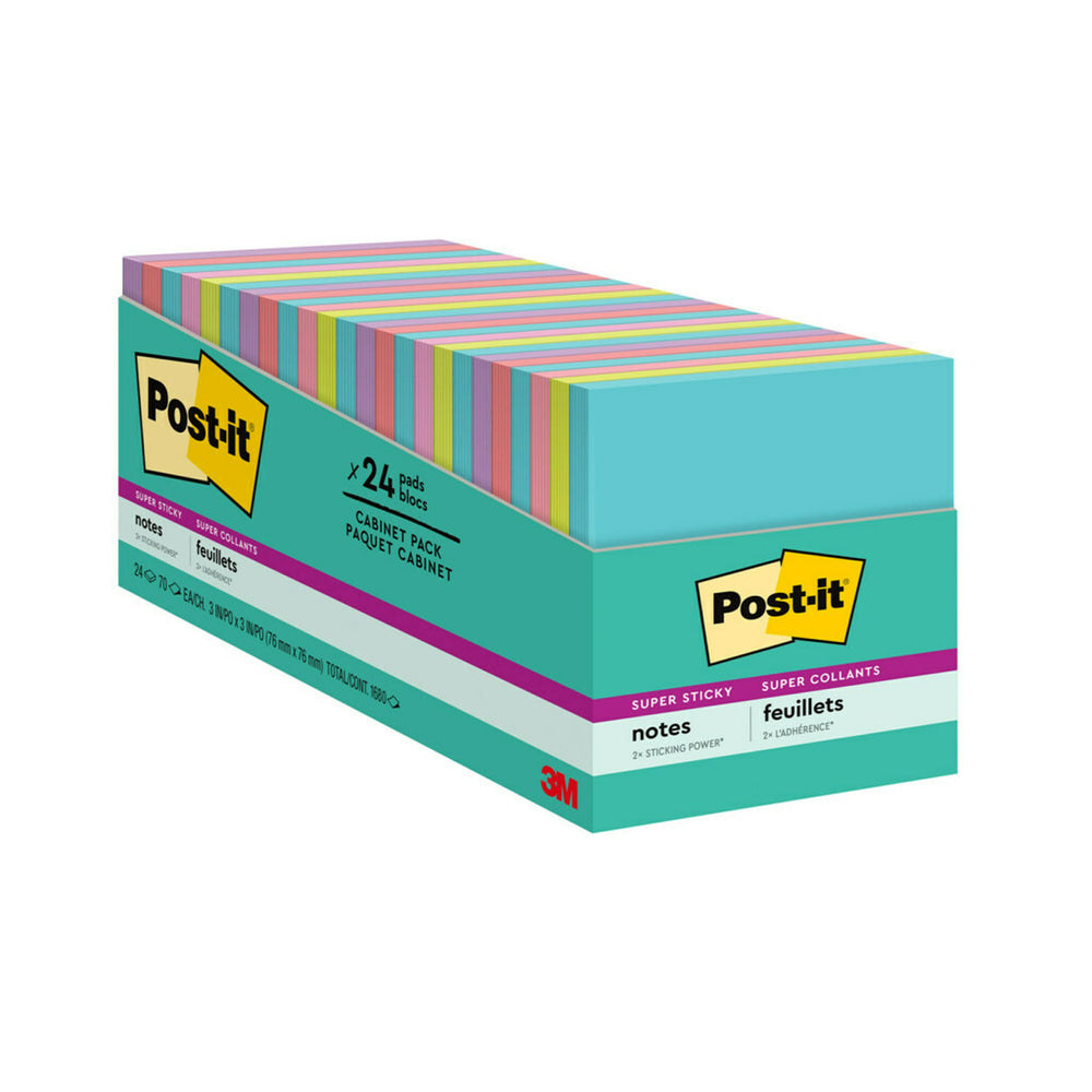 Post-it Super Sticky Notes - Supernova Neons Collection - 3" x 3" - 24 Pack