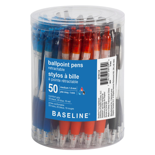 Stylos à bille Baseline - 1,0 mm - Couleurs assorties - Paquet de 50