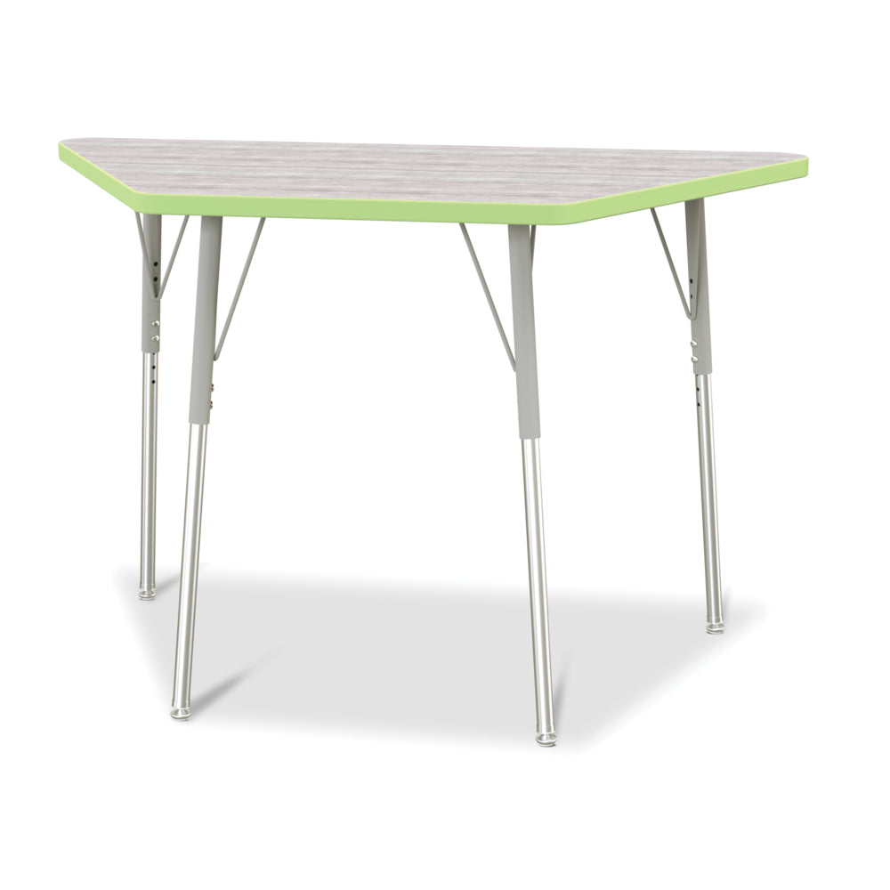 Jonti-Craft Berries Trapezoid Activity Table - 24" x 48" - 24-31"H - Driftwood Grey/Key Lime