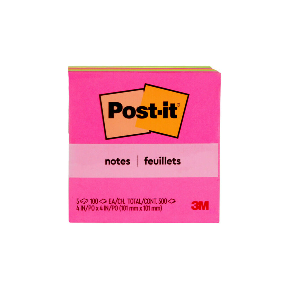 Post-It Notes - Assorted Bright Colours - 4" W x 4" L - 5 Pack