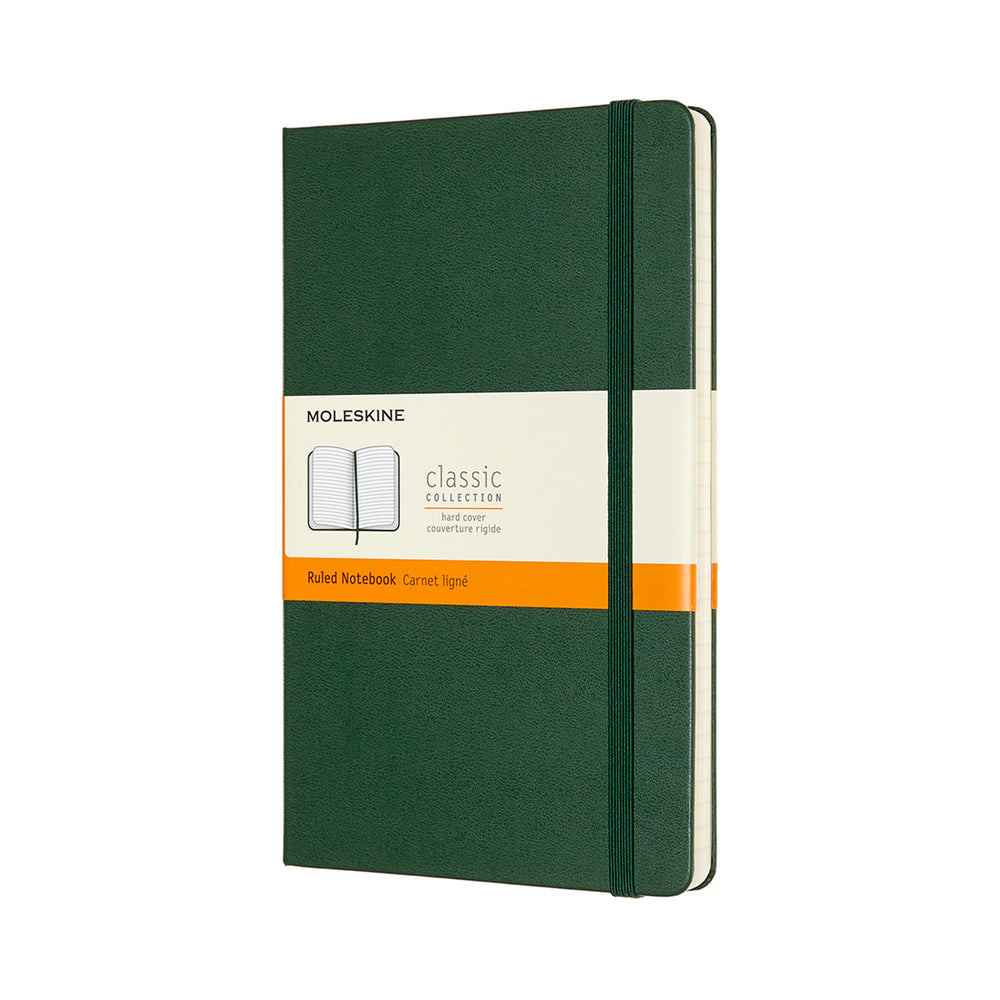 Carnet classique Moleskine à couverture rigide lignée - Grand format - Vert myrte - 12,7 x 21 cm