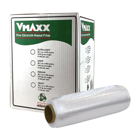 Bande pré-étirable Malpack Vmaxx Light - 45,7 cm x 447 m - Léger - Calibre 60 - Transparent - Paquet de 4