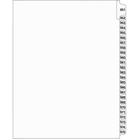 Supreme Litigation Tabs 25th Cut Numeric Set 11" White #951-975