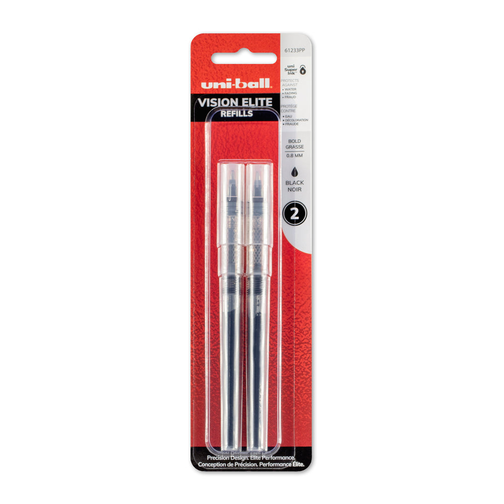 Recharges pour stylo roller Uni-Ball Vision Elite - Pointe épaisse - 0,8 mm - Encre noire - Lot de 2