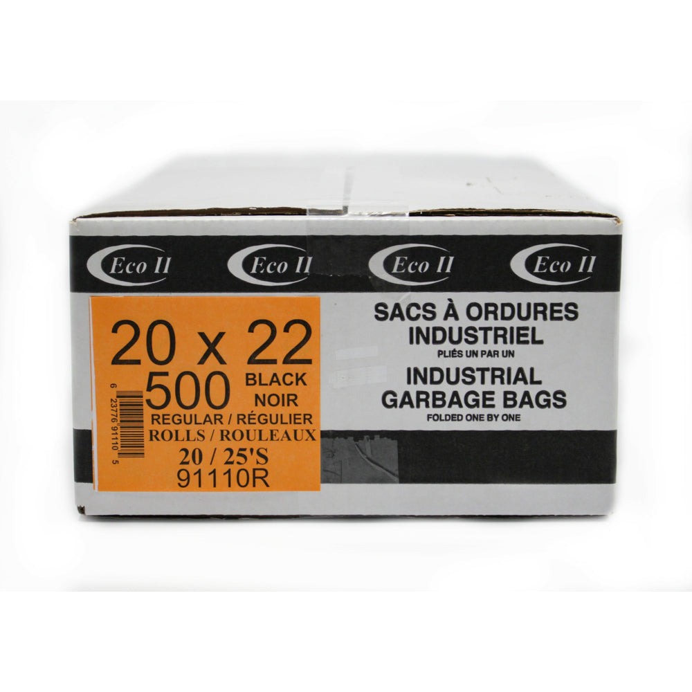 ECO II Garbage Bags In Rolls - Regular - Black - 20" l x 22" L - 500 Pack