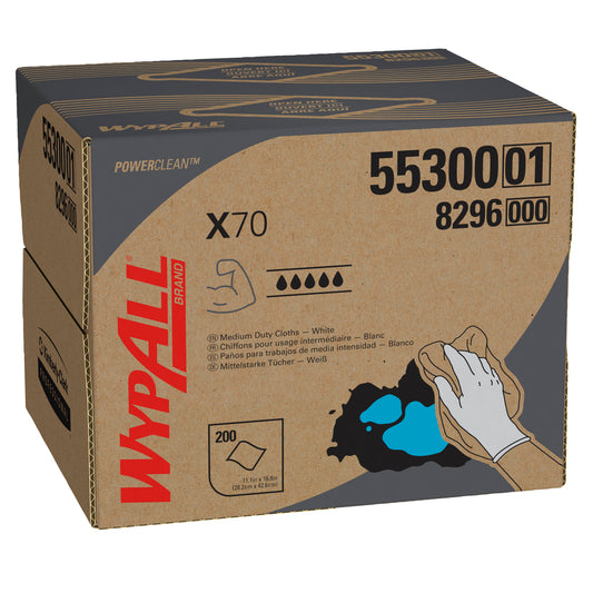 WypAll Power Clean X70 Medium Duty Cloths (55300) - Brag Box - White - 200 Sheets