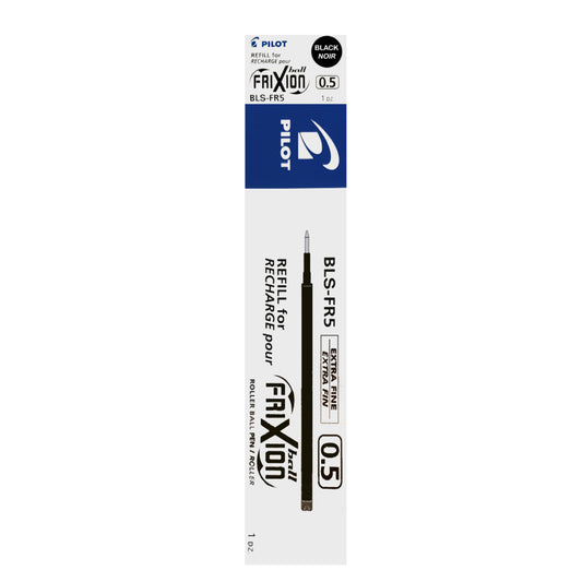 Pilot Frixion Erasable Gel Ink Pen Refill for Frixion Ball & Ball Clicker - Extra Fine Point - 0.5 mm - Black - 12 Pack