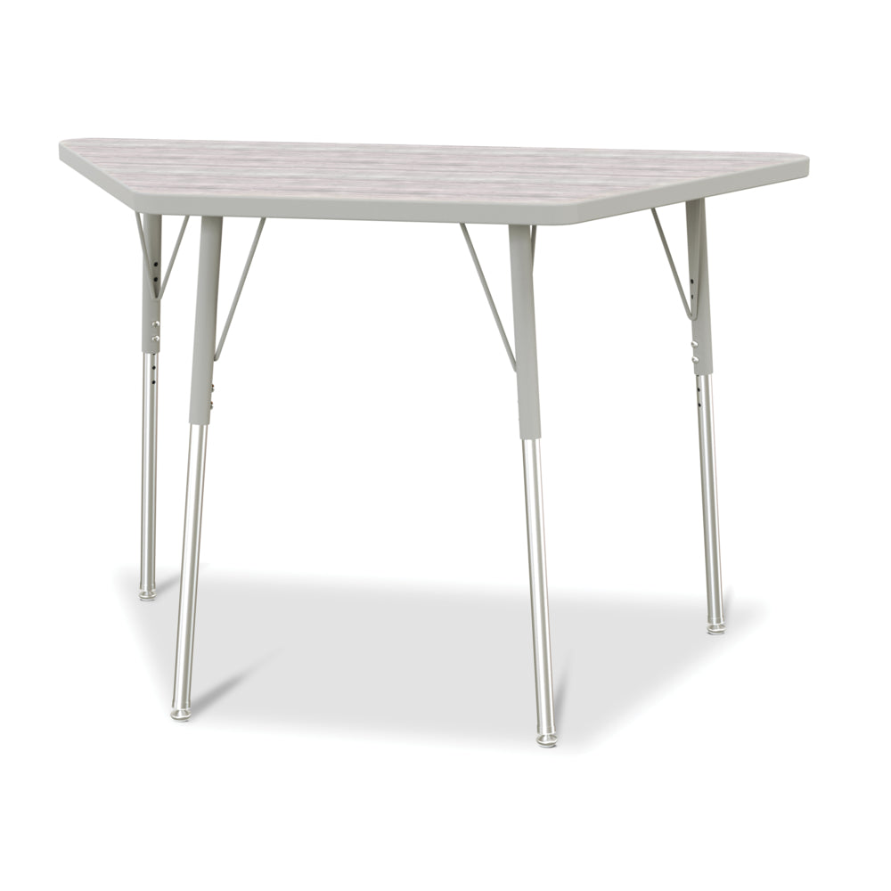 Table d'activités trapézoïdale Jonti-Craft Berries - 24" x 48" - 24-31"H - Gris bois flotté/gris